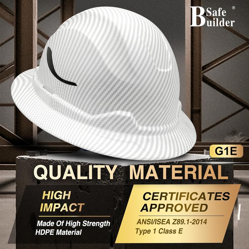 SAFEBUILDER G1E Construction Full Brim Hard Hats ANSI Class E HDPE Safety Helmet Hardhats Sunshade Industrial Head Protection - Image 3